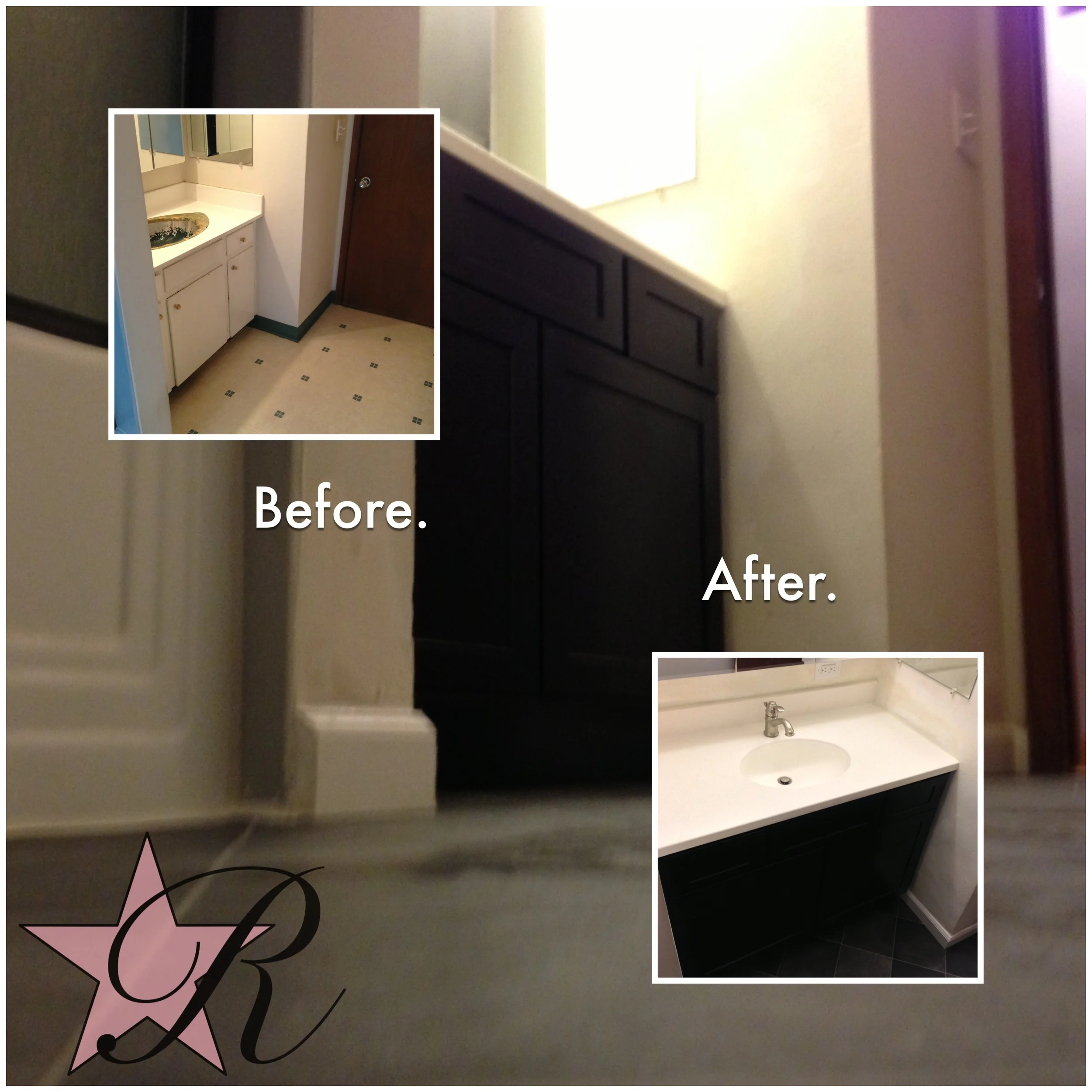 Rockstar Remodel installed a new vanity and tiled floor.