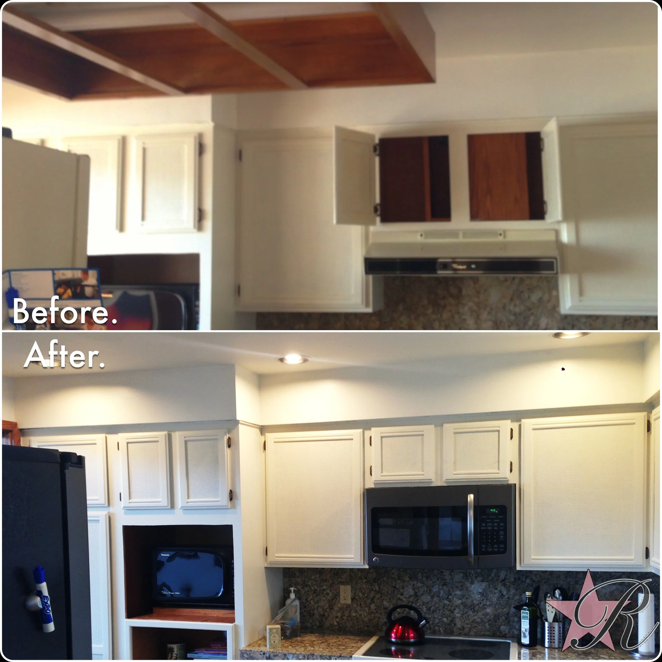 Brendan Hutchins was also a licensed Journeyman Electrician through DeKorte Electric at the time of this project. Here he installed recessed lights and a microwave hood fan. In order for there to be room for the new microwave hood fan, he also modified the above cabinet.
