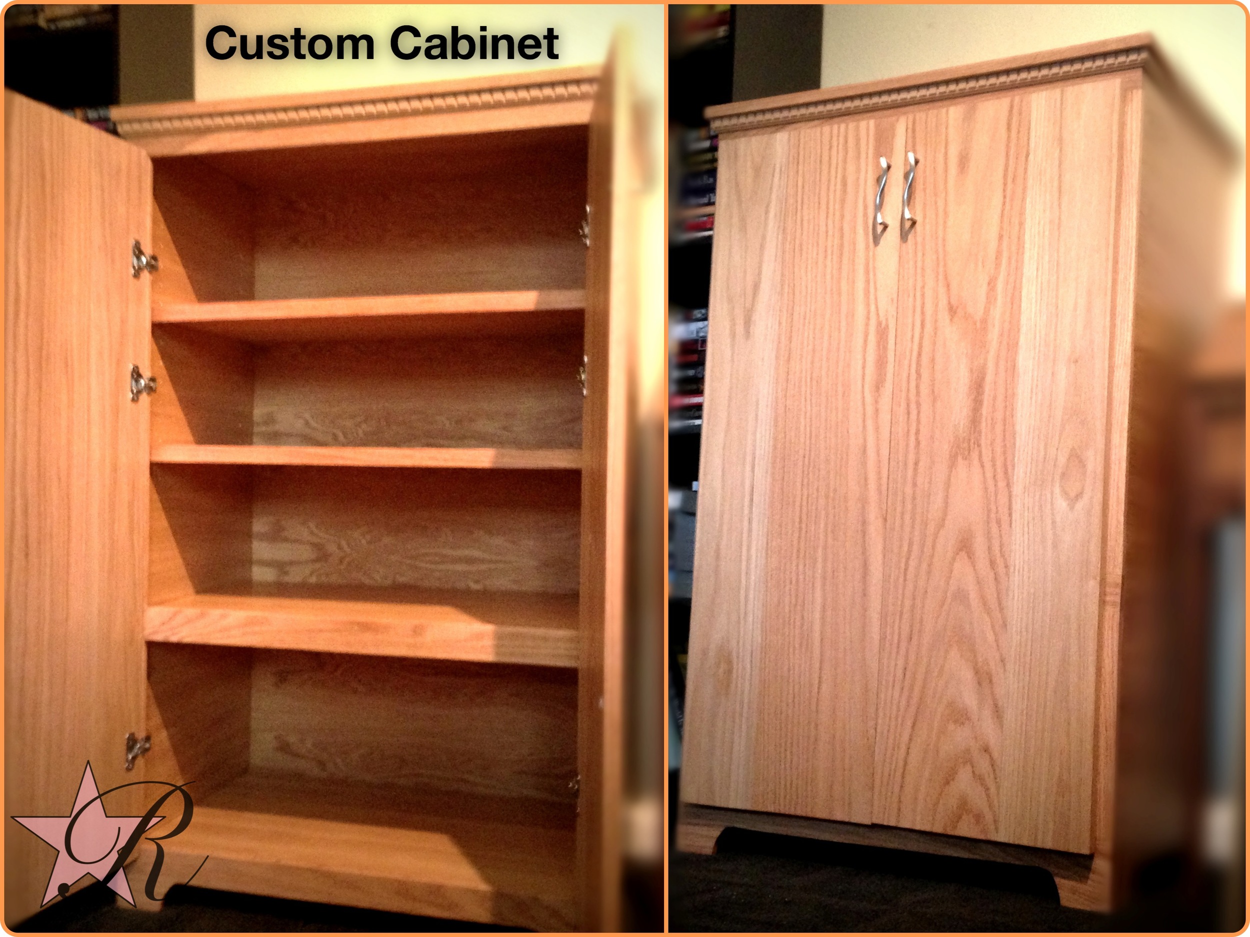 The client wanted a custom cabinet that would fit specific binders on the bottom shelf and adjustable shelves above for books and other items.