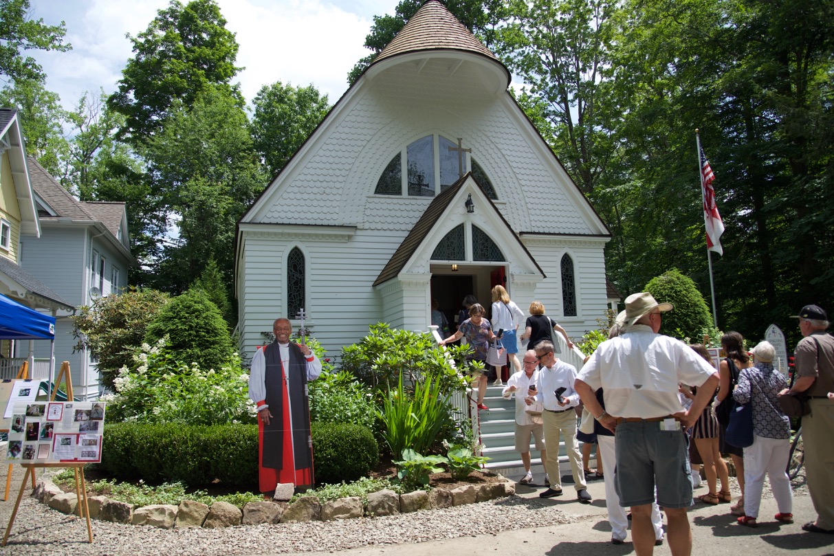 Chapel of the Good Shepherd - the 'jewel of Chautauqua' - Wait is that a 10 foot cut out 'selfie station' of the Presiding Bishop Michael Curry?!