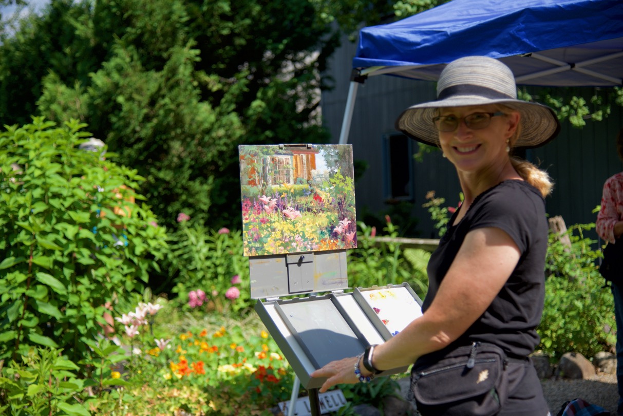 Local artist creating a rendering of a private garden on site