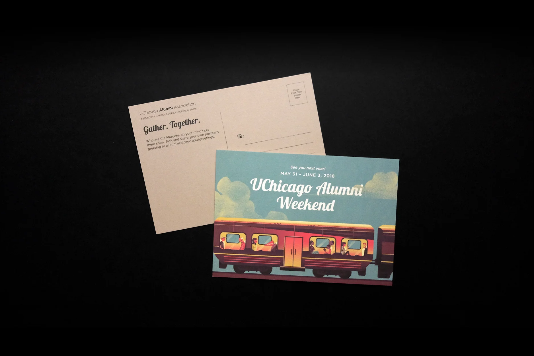 Postcards handed out during Alumni Weekend.