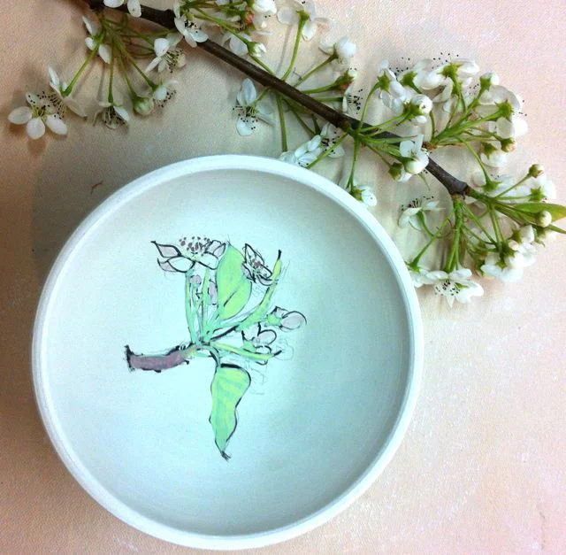 pear blossom sketch on porcelain bowl