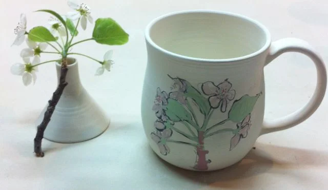 pear blossom sketch on small porcelain mug