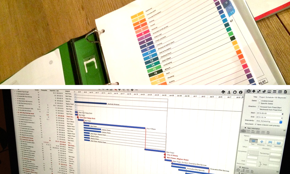 Binder (above) and OmniPlan timeline (below)