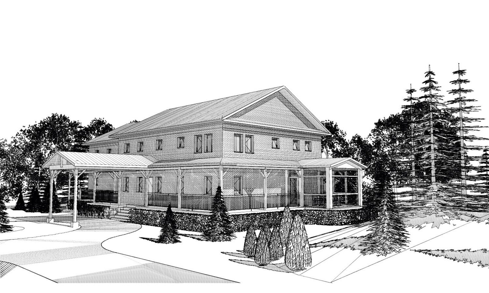 Exterior rendering of Casey and Natasha Grey's Passive House in Manotick