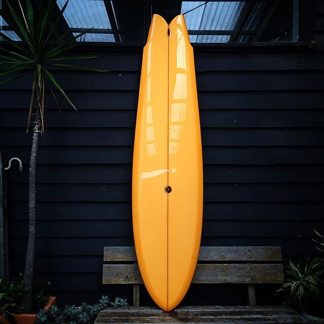 7&rsquo;1&rdquo; #drifter for Jason in my favourite orange tint. Whisper thin cedar stringer with red finlets. This semi-finless design allows for you to take this style of surfing to more critical places on the wave. 
#beautiful #handmade #custom #s
