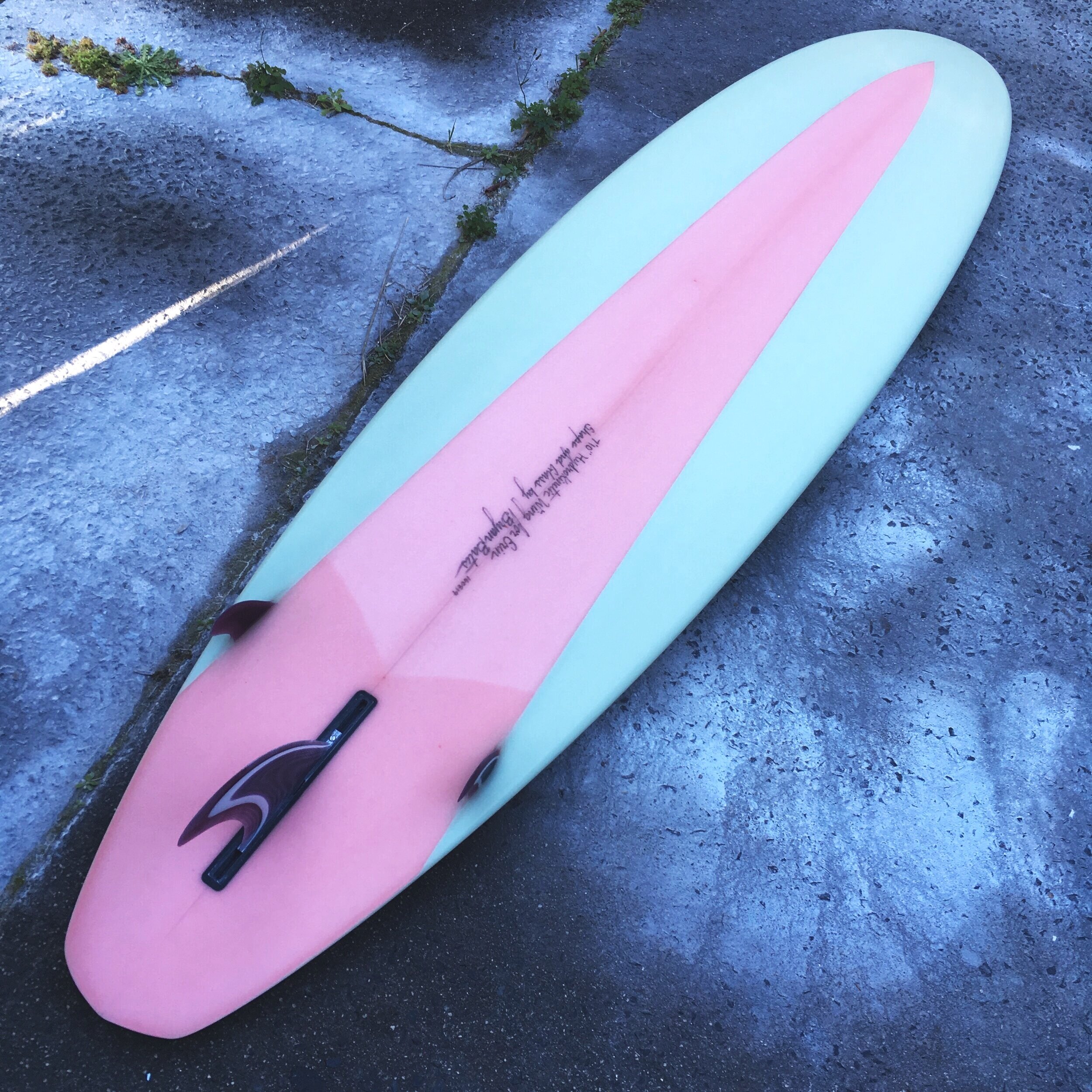 7’10” “Baroness” for Erin.  A Tunnel Bottom, Diamond Tail, Stringerless Wing model. Top shelf all-rounder.