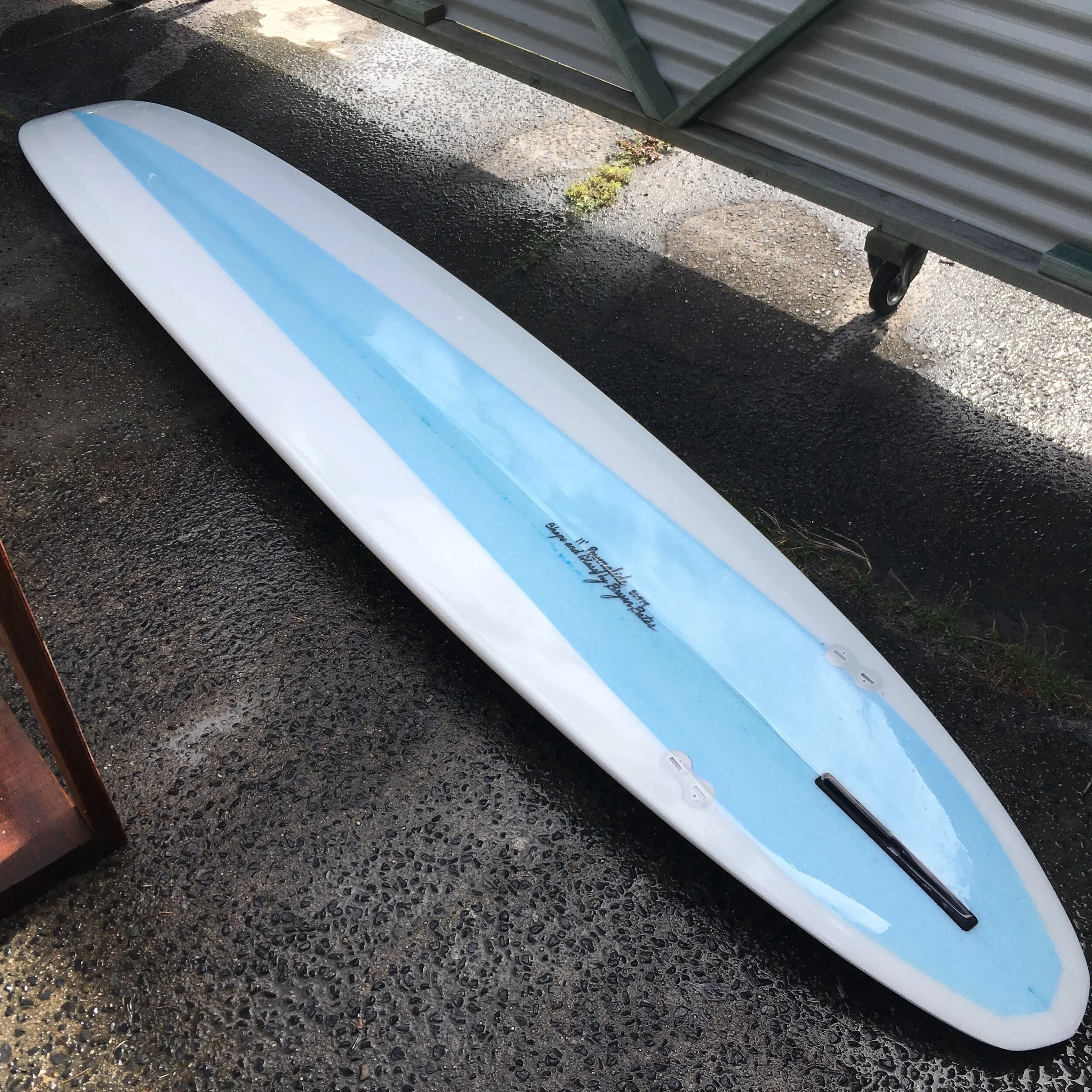 The board that really proved the concept of the Tunnel Bottom. I thought that if it would work in an 11 footer it ought to go on anything and this board is the fastest, freest big board I’ve ever ridden. EPS/epoxy