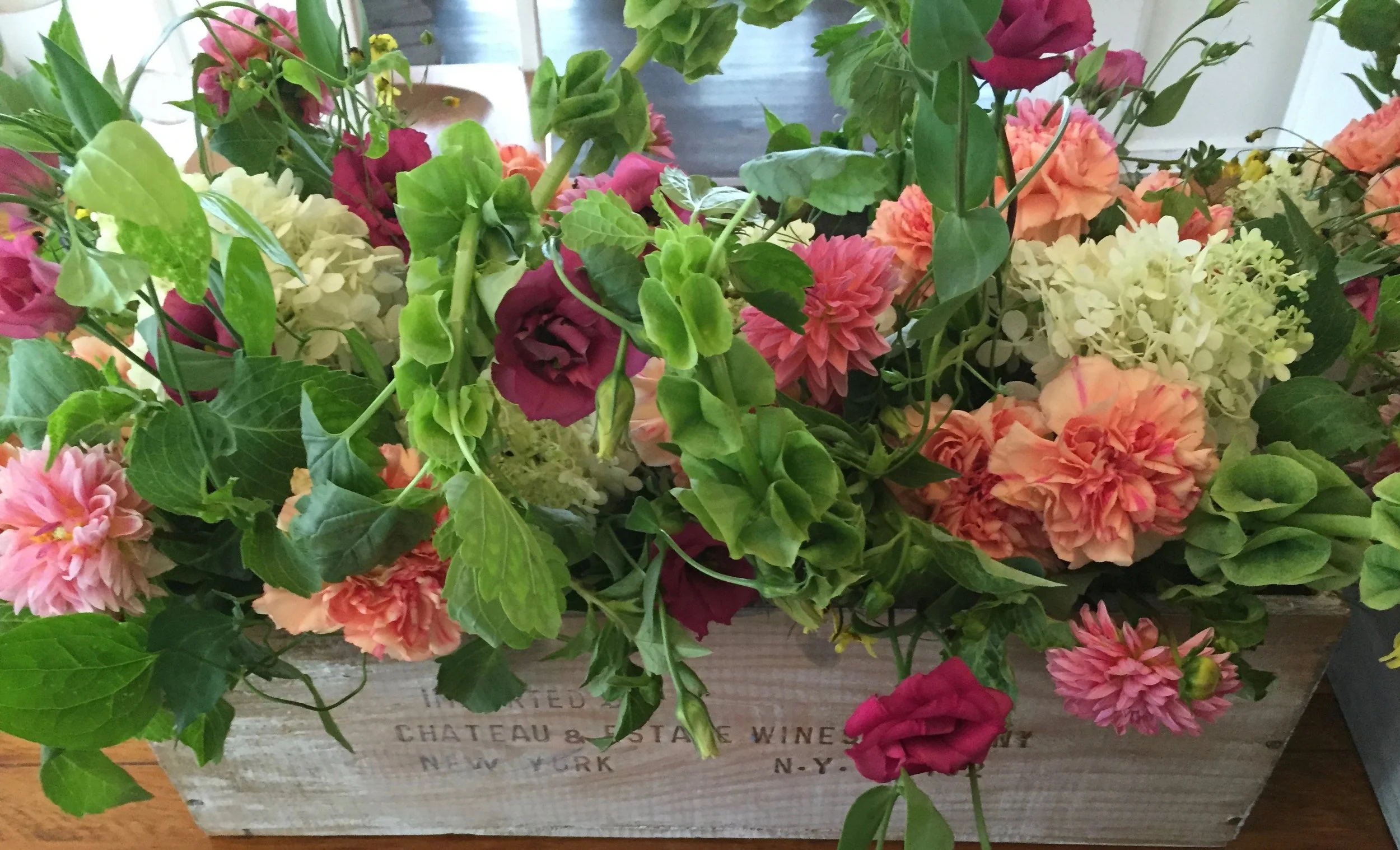 Wedding Flowers Centerpiece Dahlia in Wine Crate