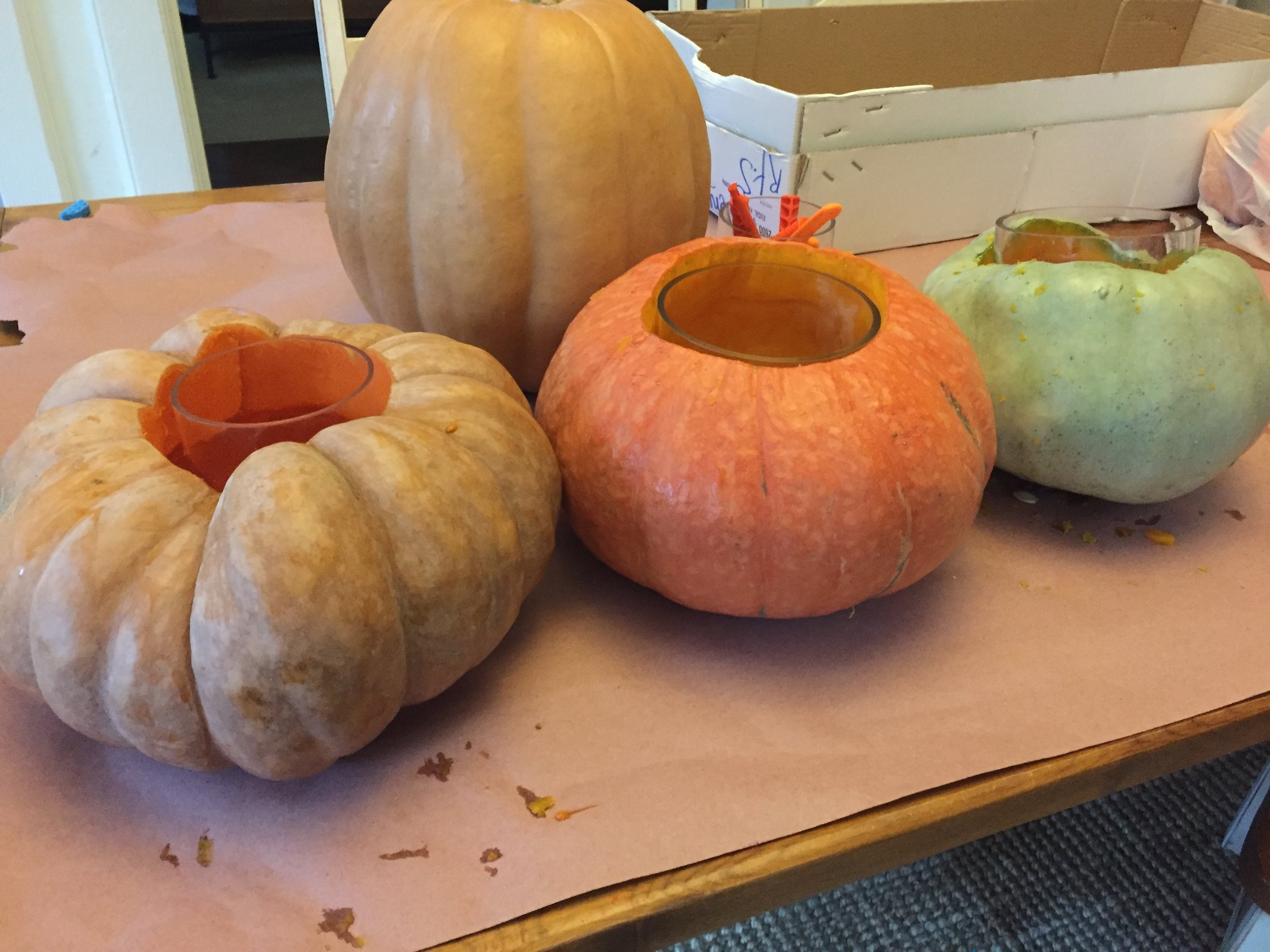 Pumpkin vessels ready for flowers...
