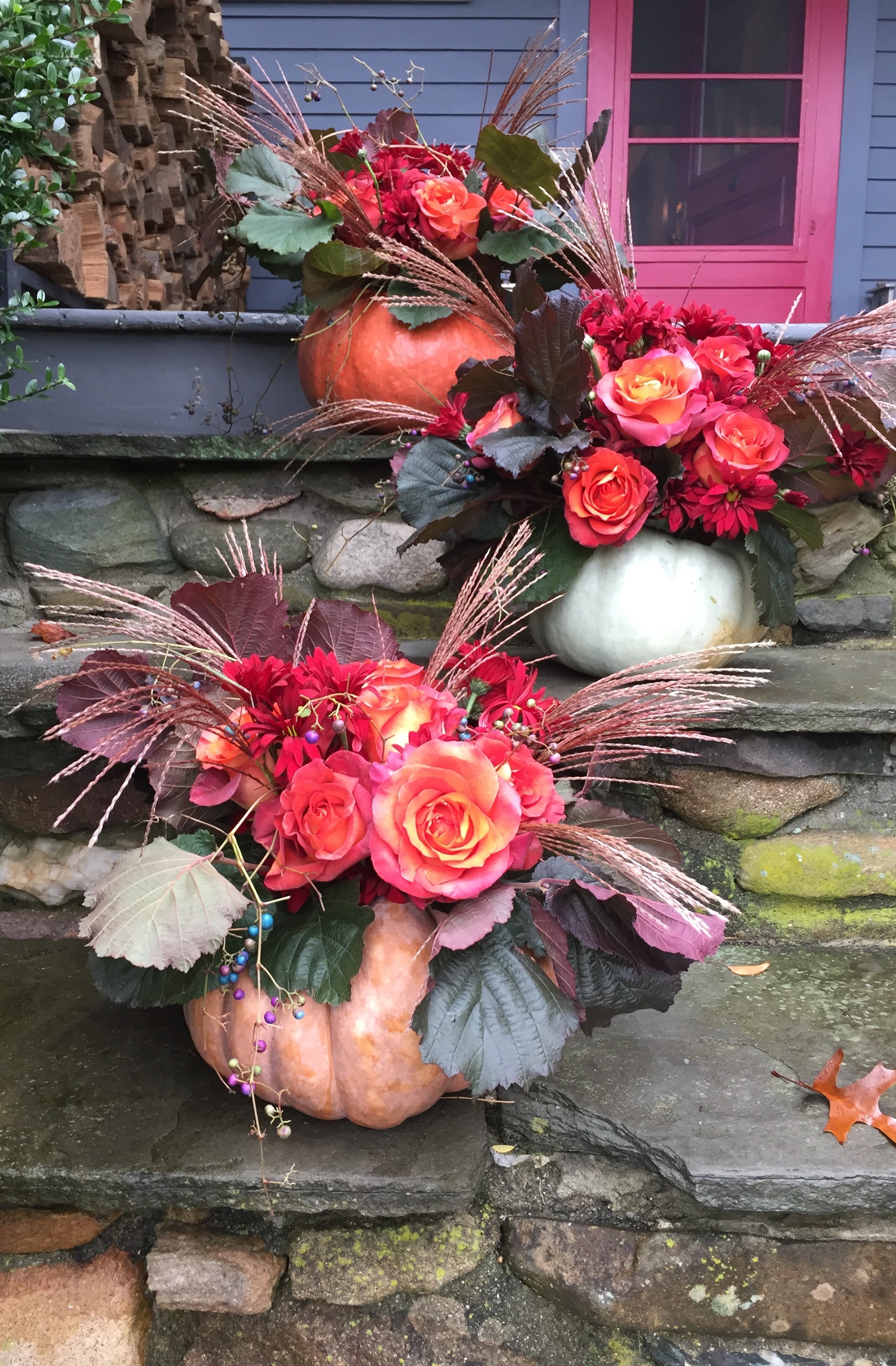 Voila! Roses, chrysanthemums, sea grass and porcelain berries 