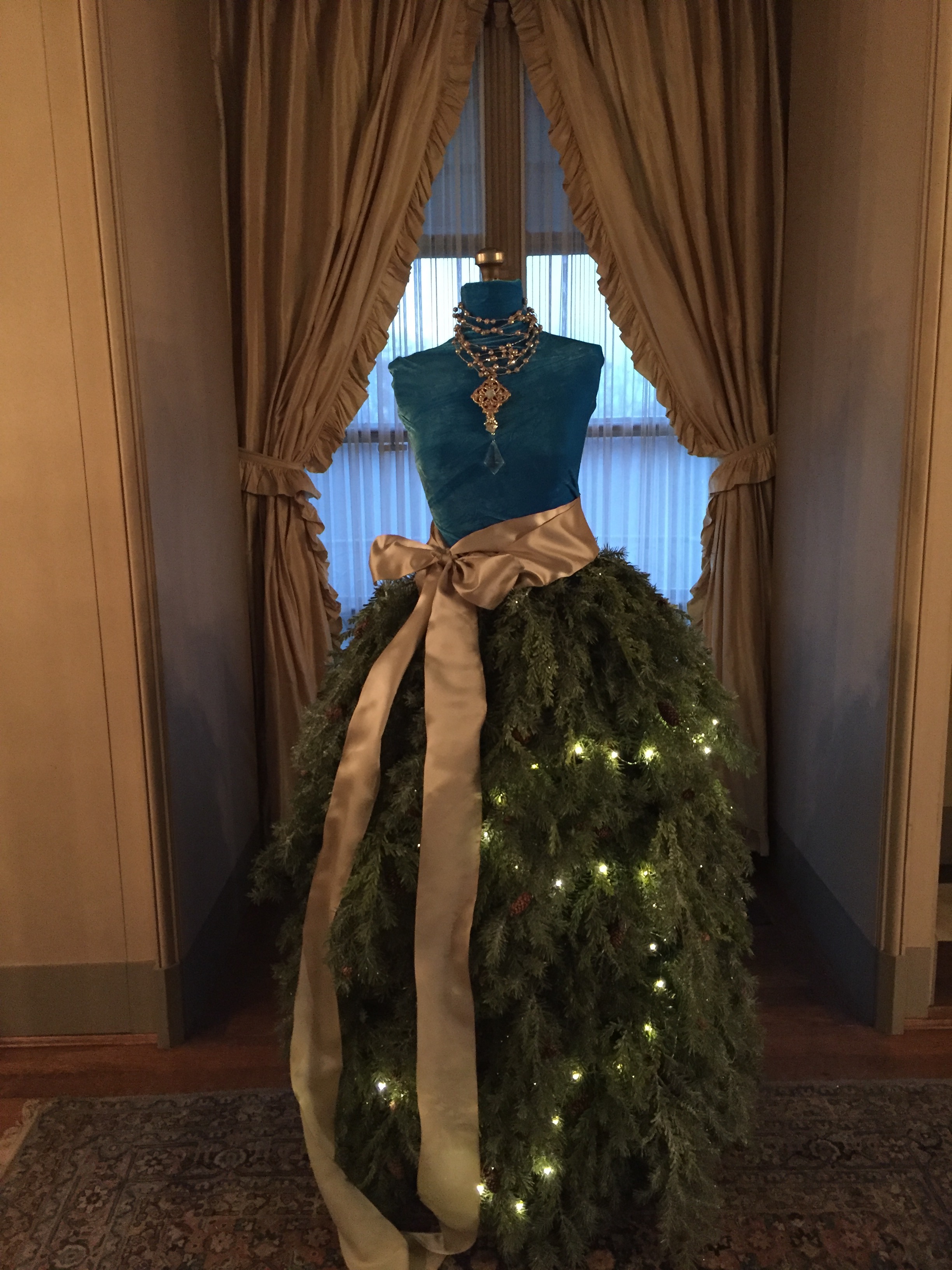 Our Christmas Dress built upon Mrs. Vanderbilt's dress form for the Vanderbilt Museum Twilight Christmas Tour.