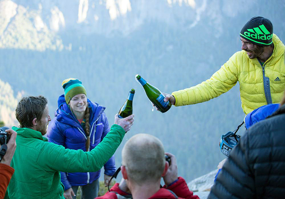 Caldwell & Jorgeson toast their record breaking ascent with Iron Horse Ocean Reserve Blanc de Blancs