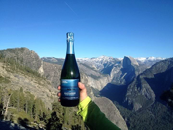 Bottle shot of the Iron Horse Ocean Reserve Blanc de Blancs at Dawn Wall El Capitan