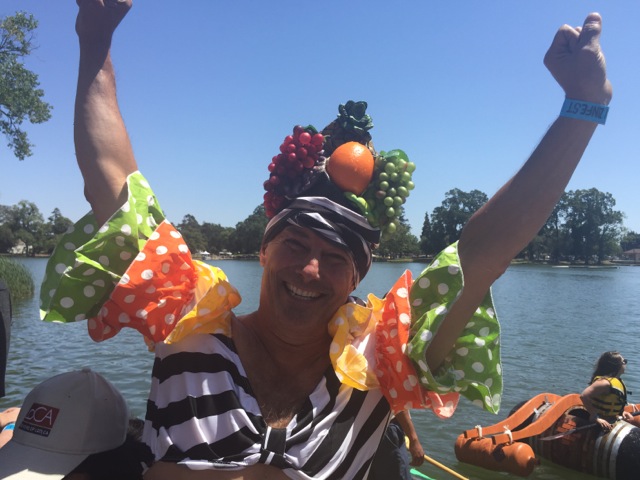 Winner of the Vintner's Regatta two years running Tim Holdener (Macchia Wines) as Carmen Miranda