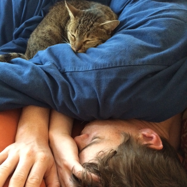 Just a man and his cat, in their natural habitat