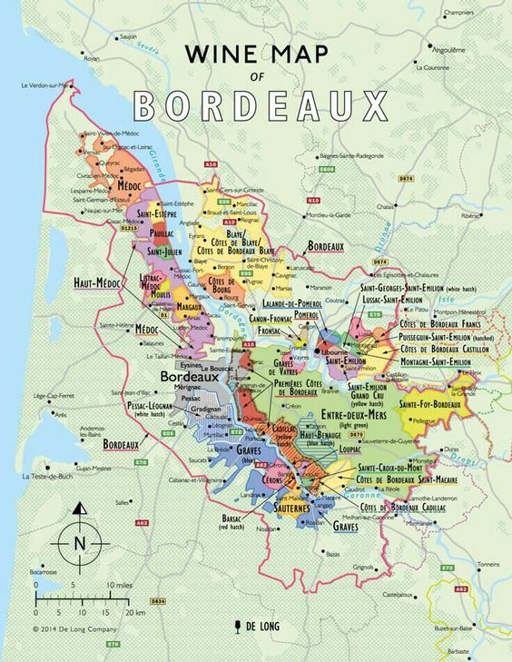 Map of Bordeaux wine growths. Image courtesy of De Long Wine.