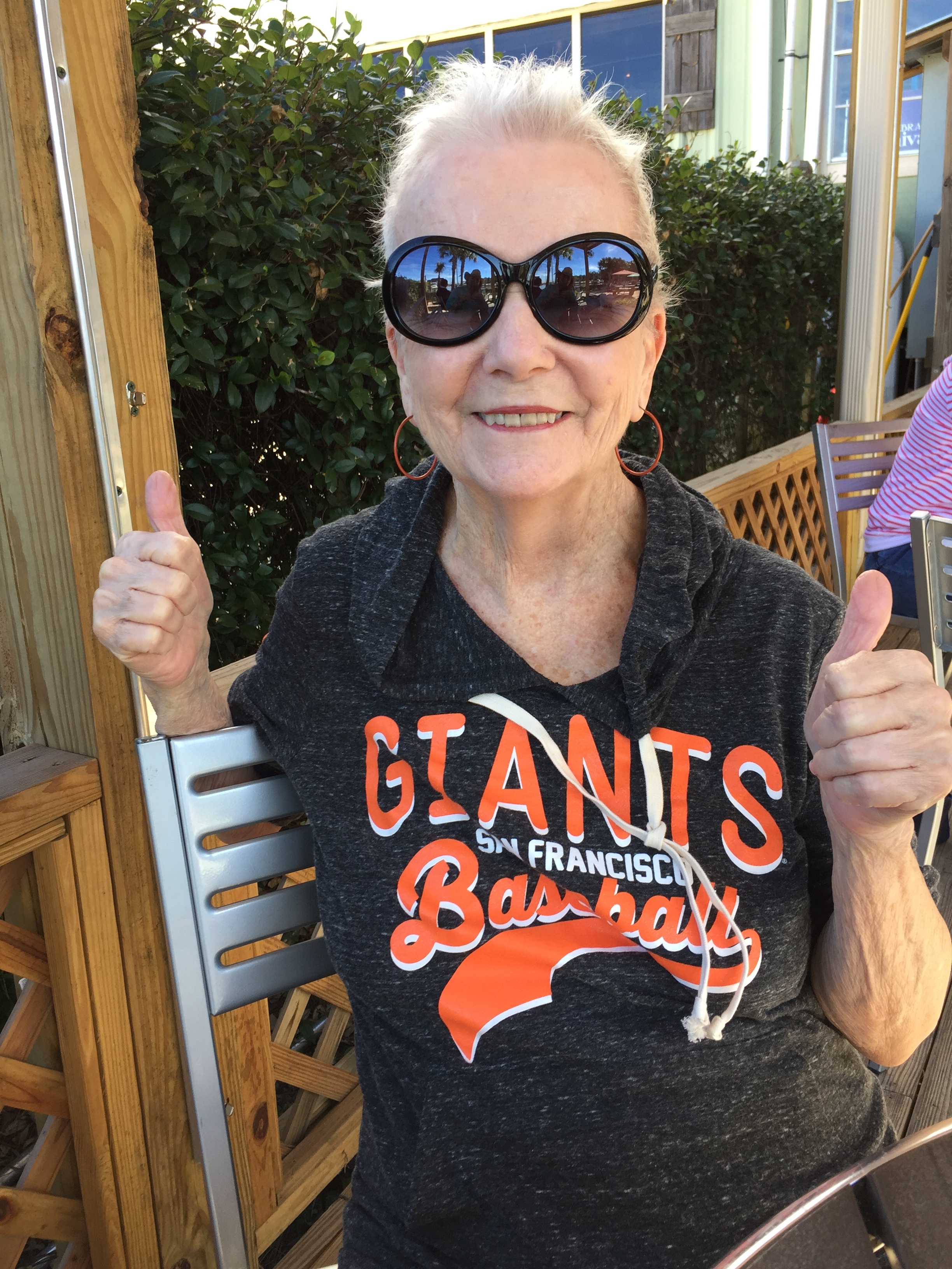 My mum, Janice Charles, a cancer survivor showing her World Champion spirit with my hometown team's sweatshirt