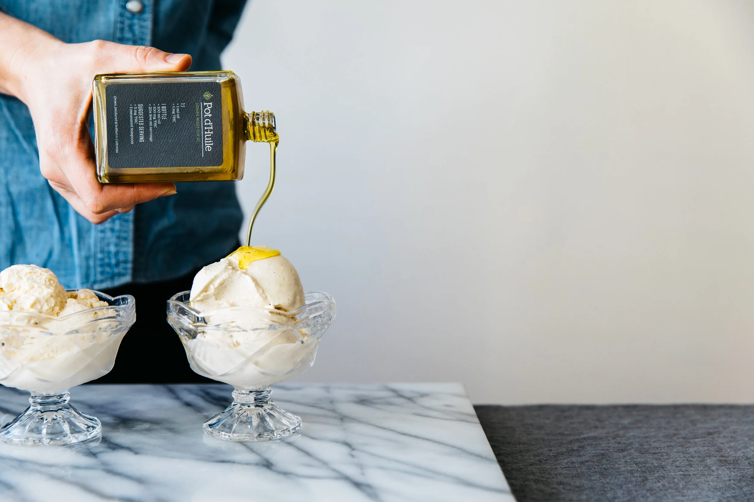 Marijuana infused olive oil over ice cream. Photo by Luke Beard. 