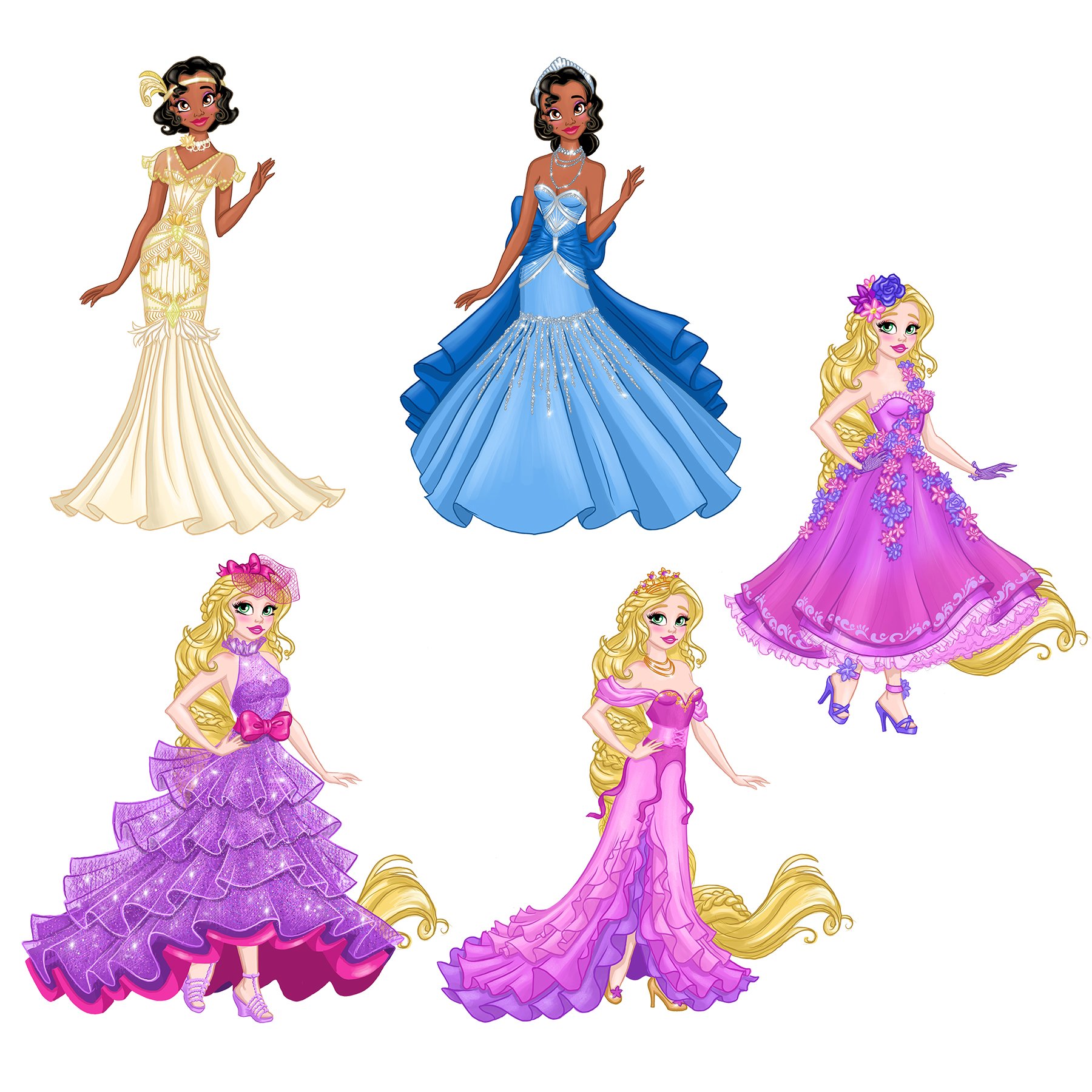 Tiana and Rapunzel Fashion Doll Concepts