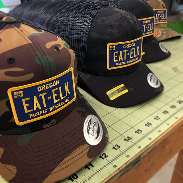 Printing these really fun hats for @eatelk101 today. Hit this guy up if you want to get one of these for your dome! #customhats #custompatches #embroidery #eatelk