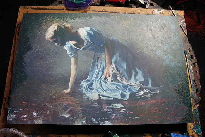 adding paint and texture to my piece "Nocturne"