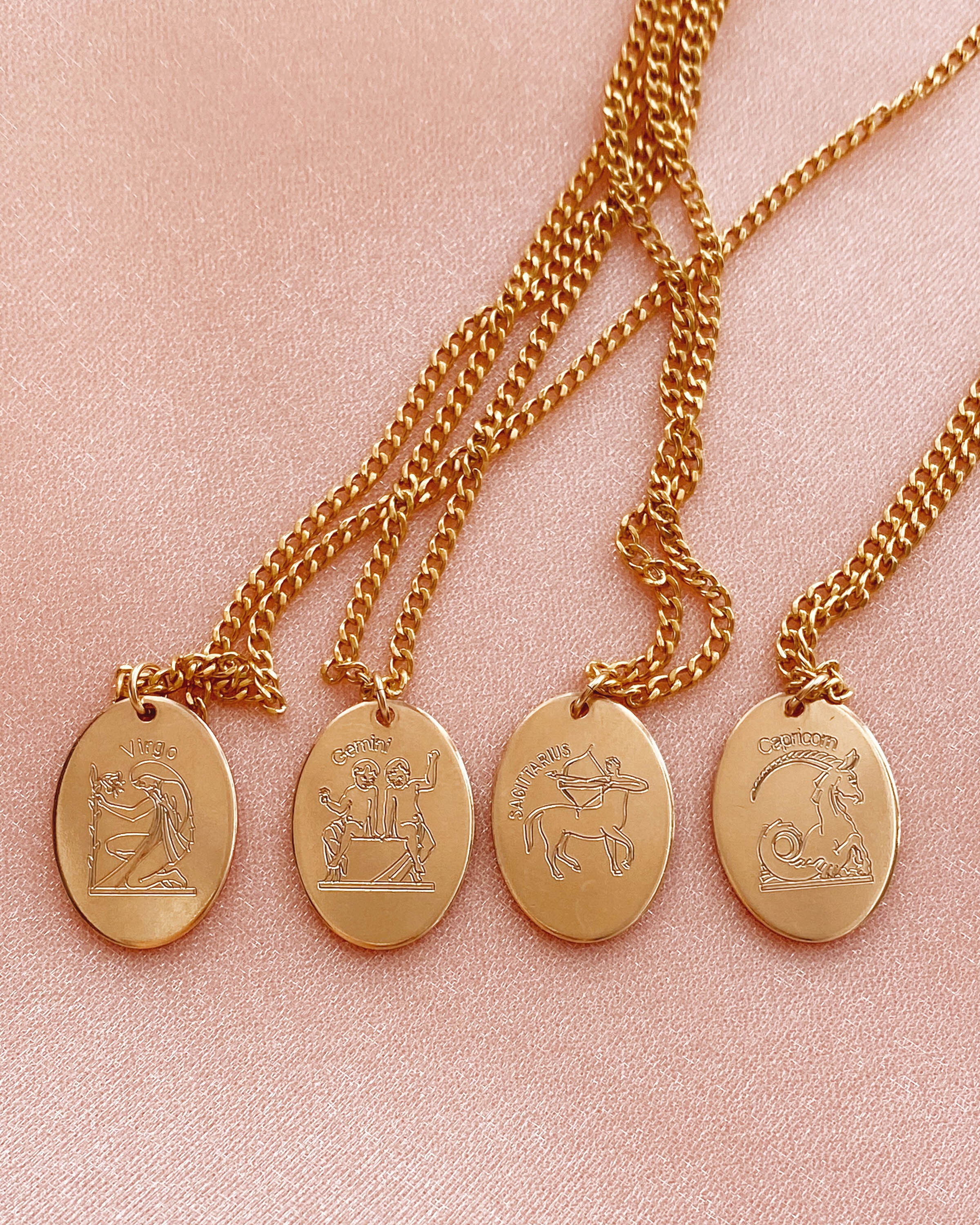 14K Gold Filled Zodiac Oval Pendant Necklaces — Priscilla Ma