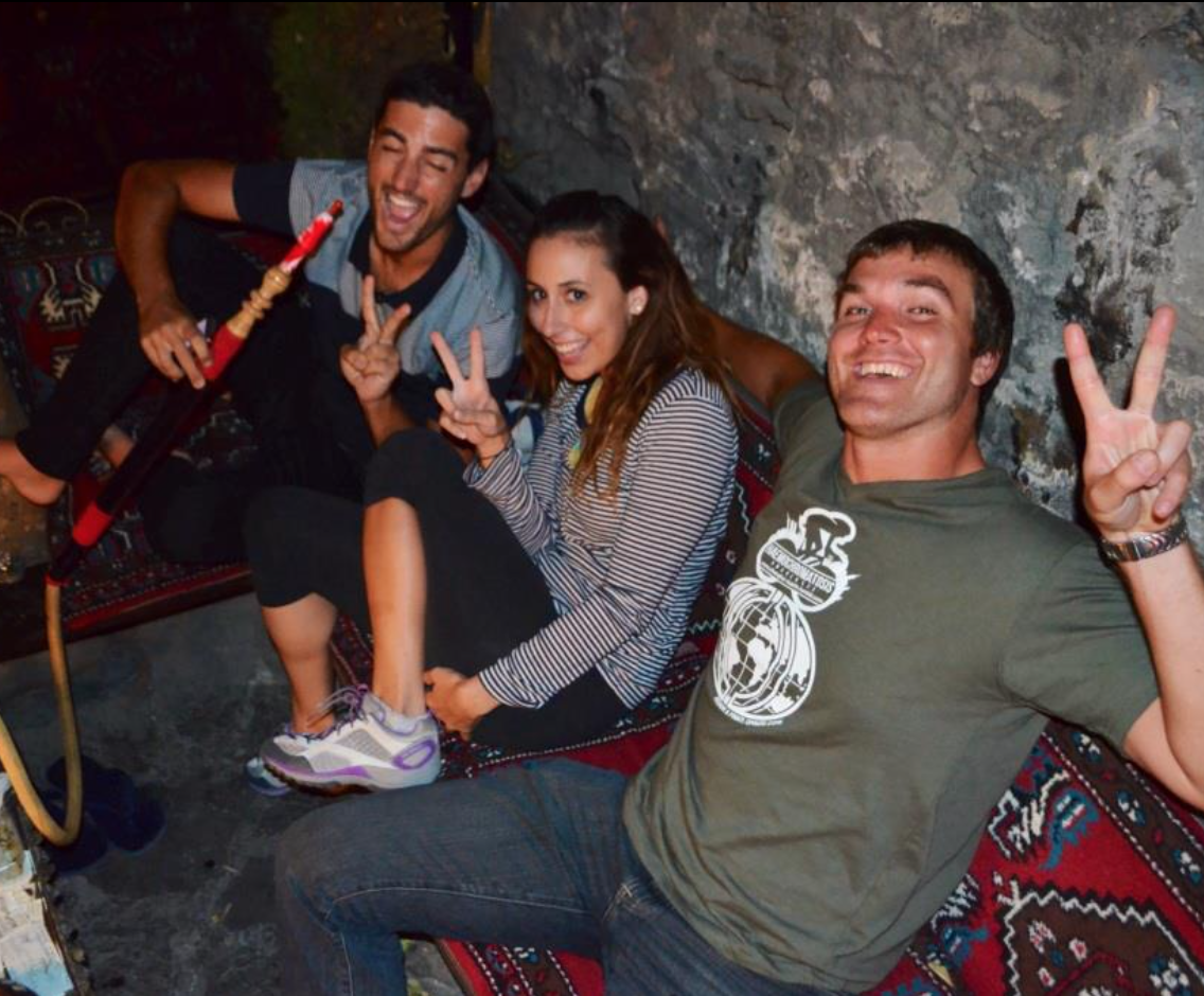 Myself (middle) and my friends Ben (left) and Brendan (right) enjoying hookah in Istanbul and bonding over travel stories