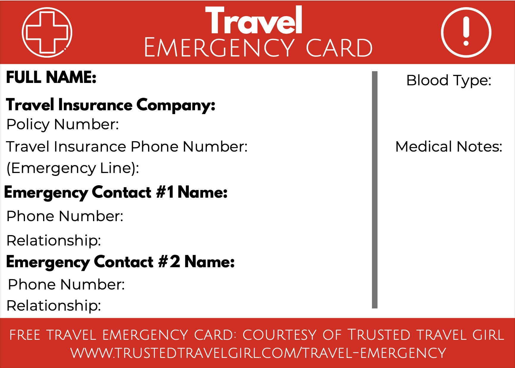 Free Printable Emergency Contact Card Fanny Printable