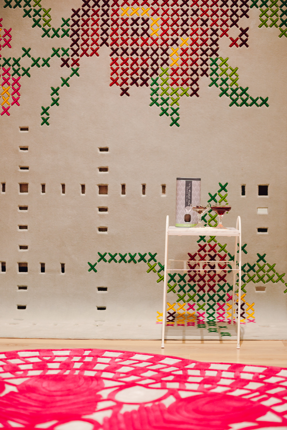 Event partner The Rabbit Hole Organic Tea Bar with HIGH TEA rug | NEW AGAIN by Petrina Turner Design for Designer Rugs | The launch event