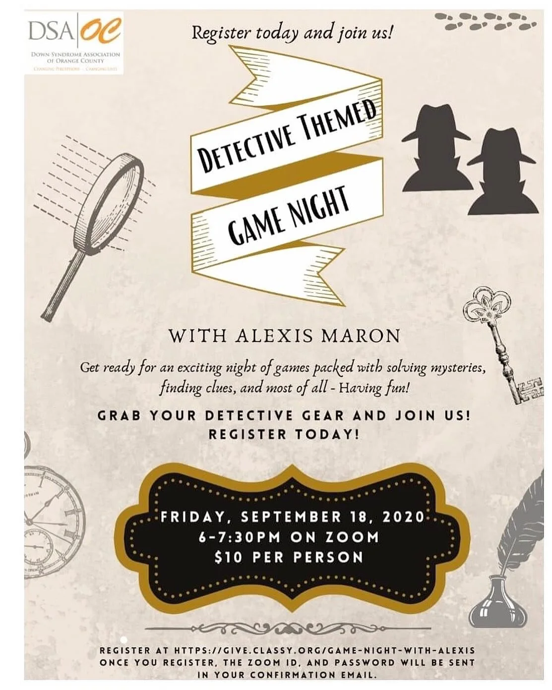 Don&rsquo;t miss out on this fun night of virtual trivia and scavenger hunting...in your own home! 👀
Always a fun night when we get to hang out with our friends from the Down Syndrome Association of Orange County! 💗
So grab your magnifying glass an