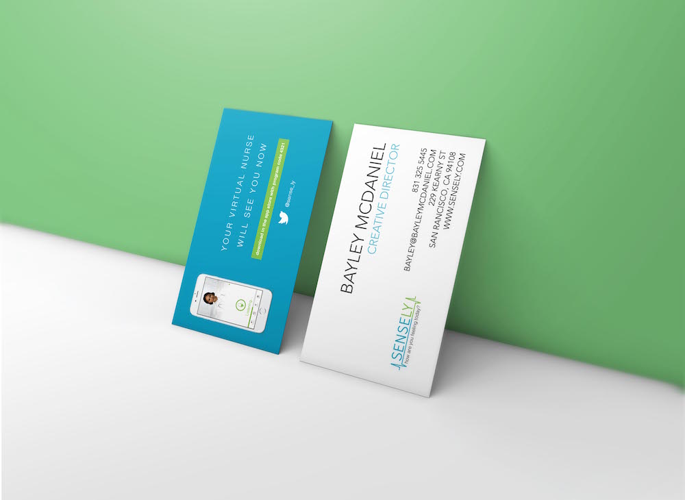Business card design with app download for Sensely