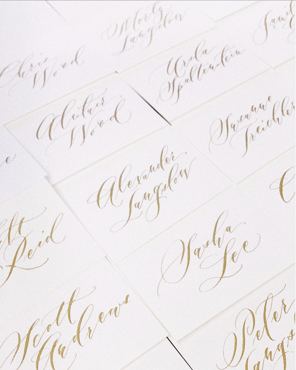 Gold ink calligraphy for a private wedding