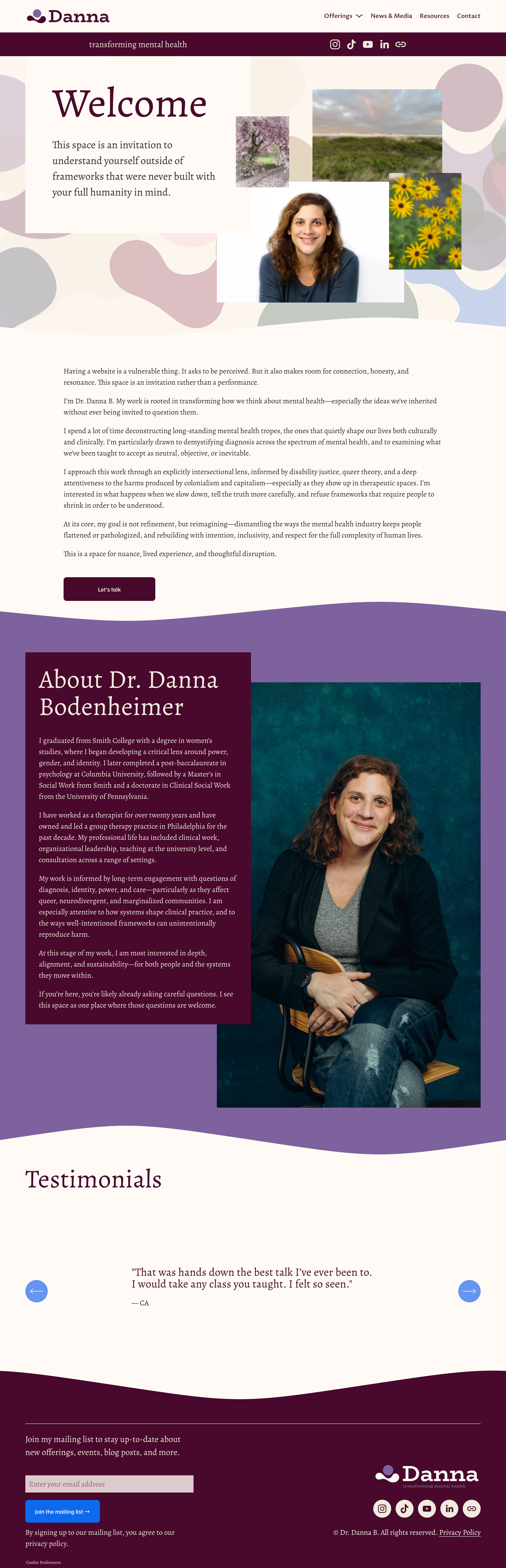 Screenshot of Dr. Danna B homepage