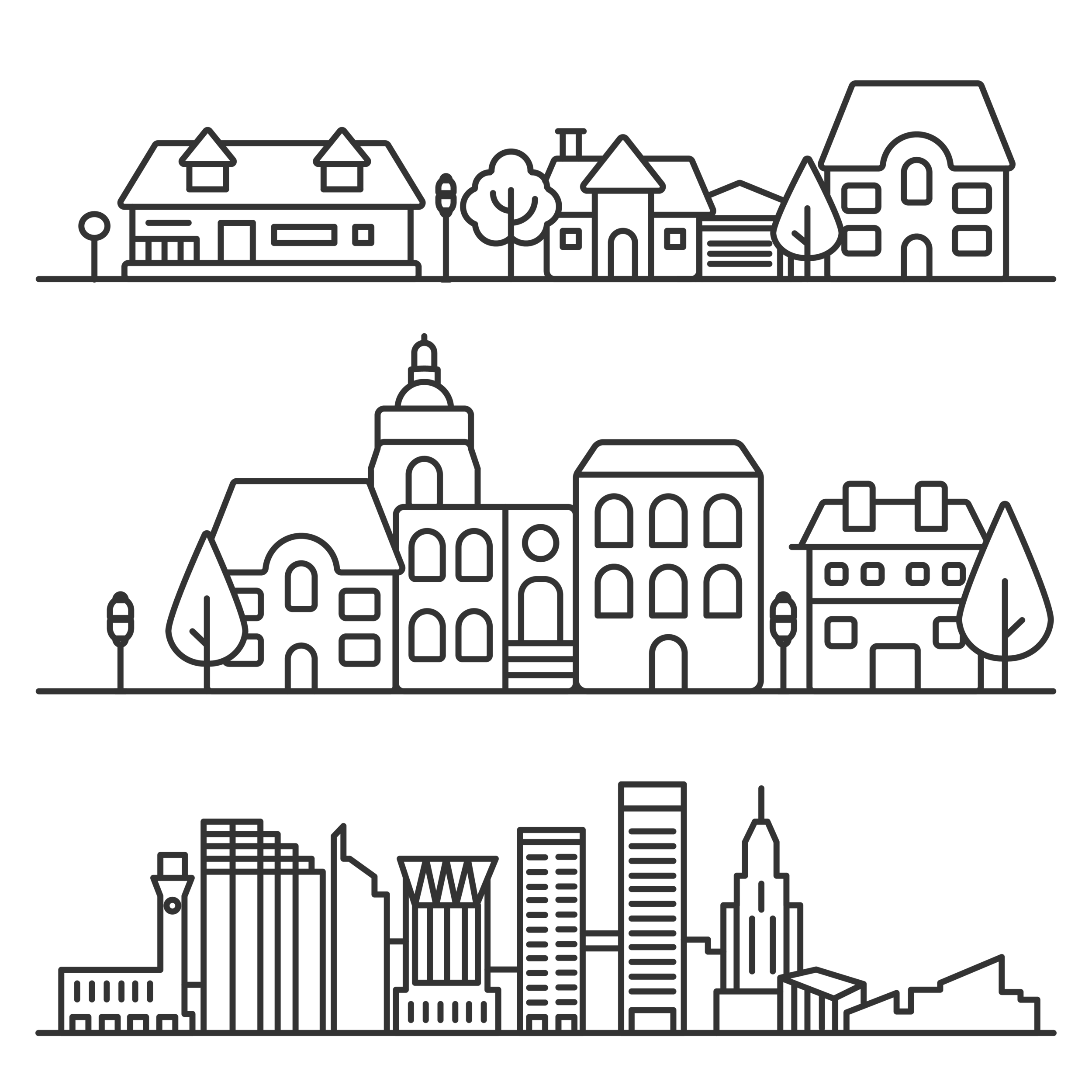 Icon series of different skylines