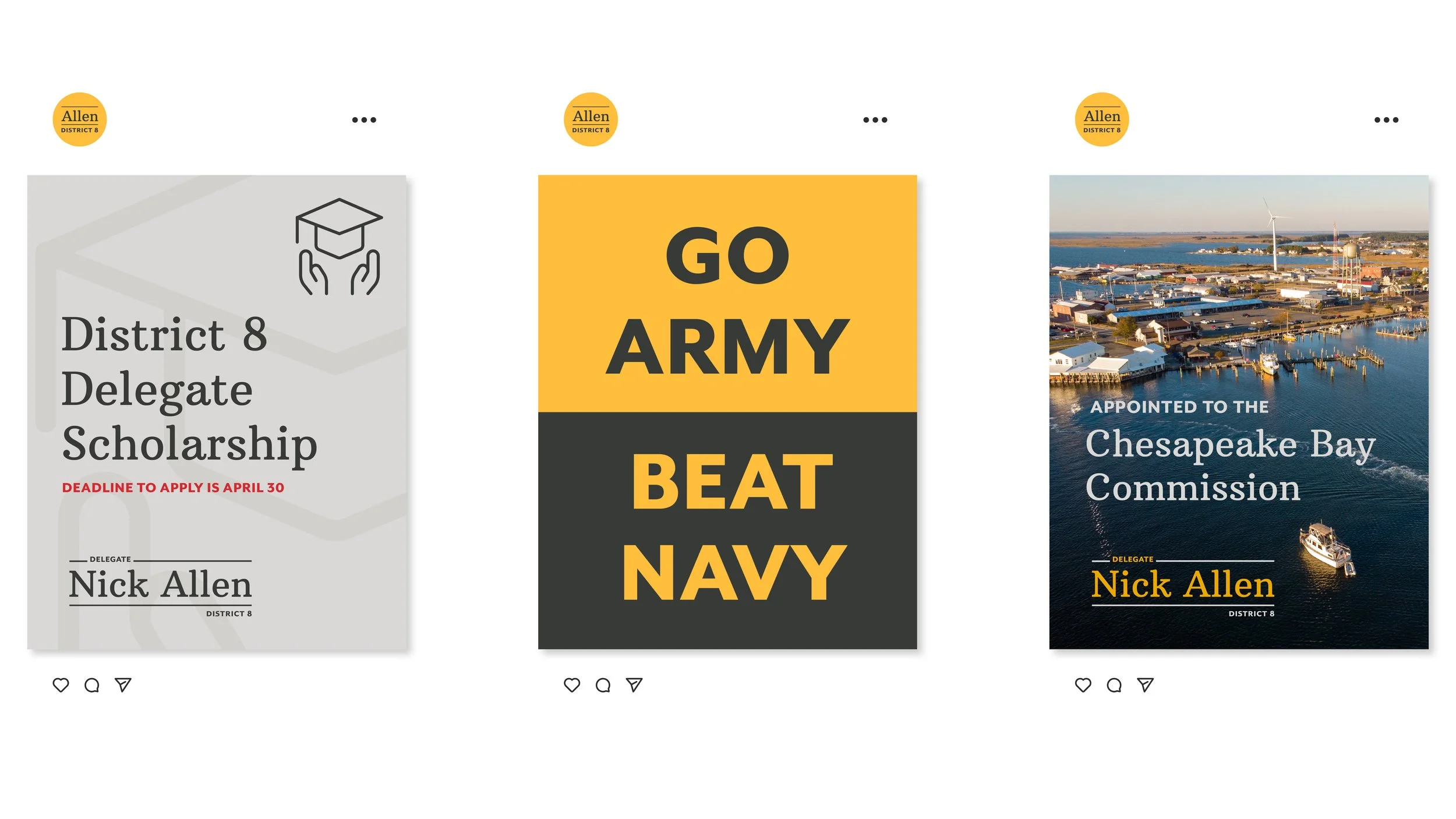 Gallery of three social media posts for Nick Allen