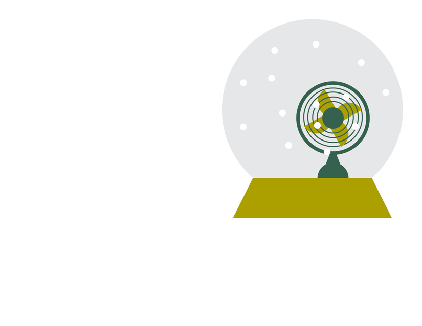 Snow globe with fan spinning snow