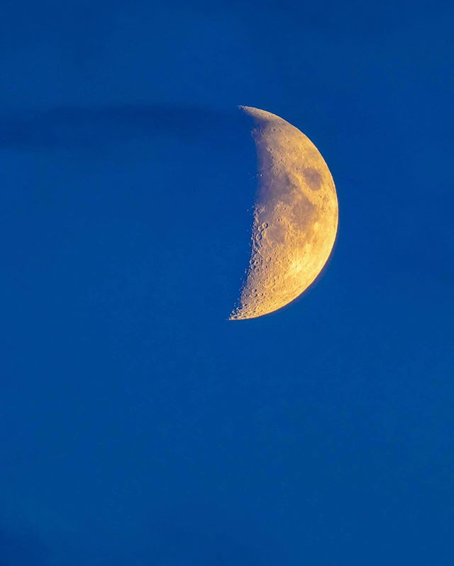 The Moon. #moon #HalfMoon #night #sky #blue #latergram #olympus #300mm #mc14 #handheld