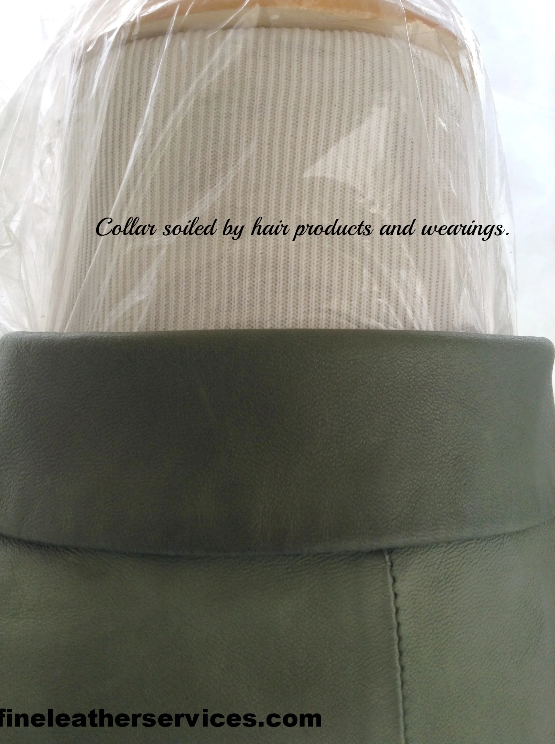 Leather collar with hair product soiling-before