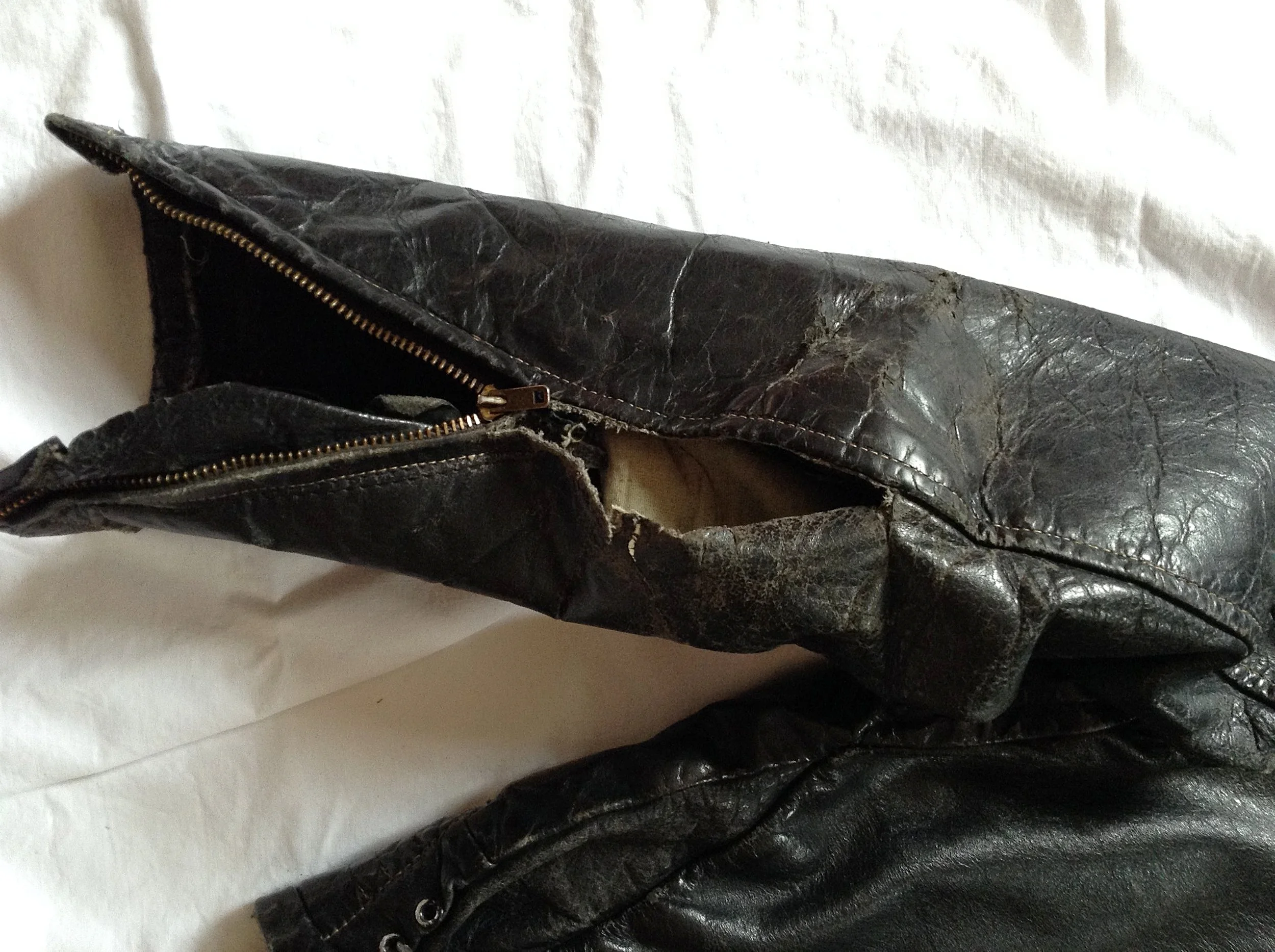 Road-rash'ed sleeve, 1950's biker jacket.