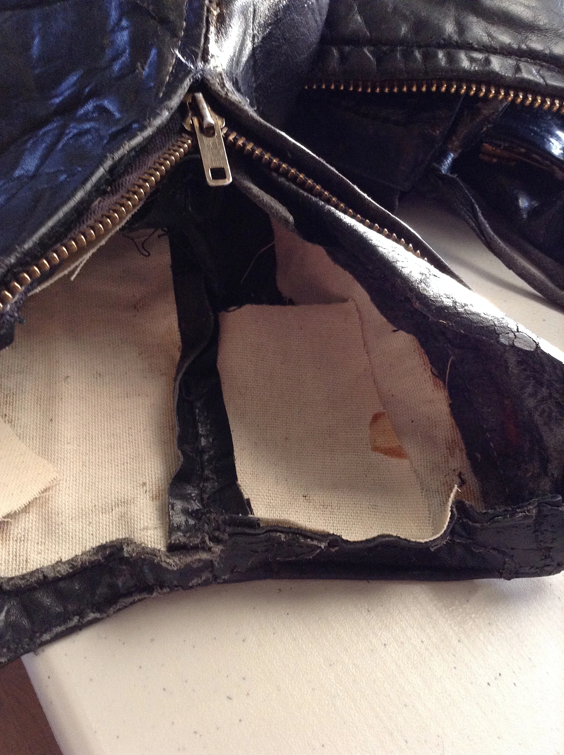 Vintage leather jacket sleeve repair