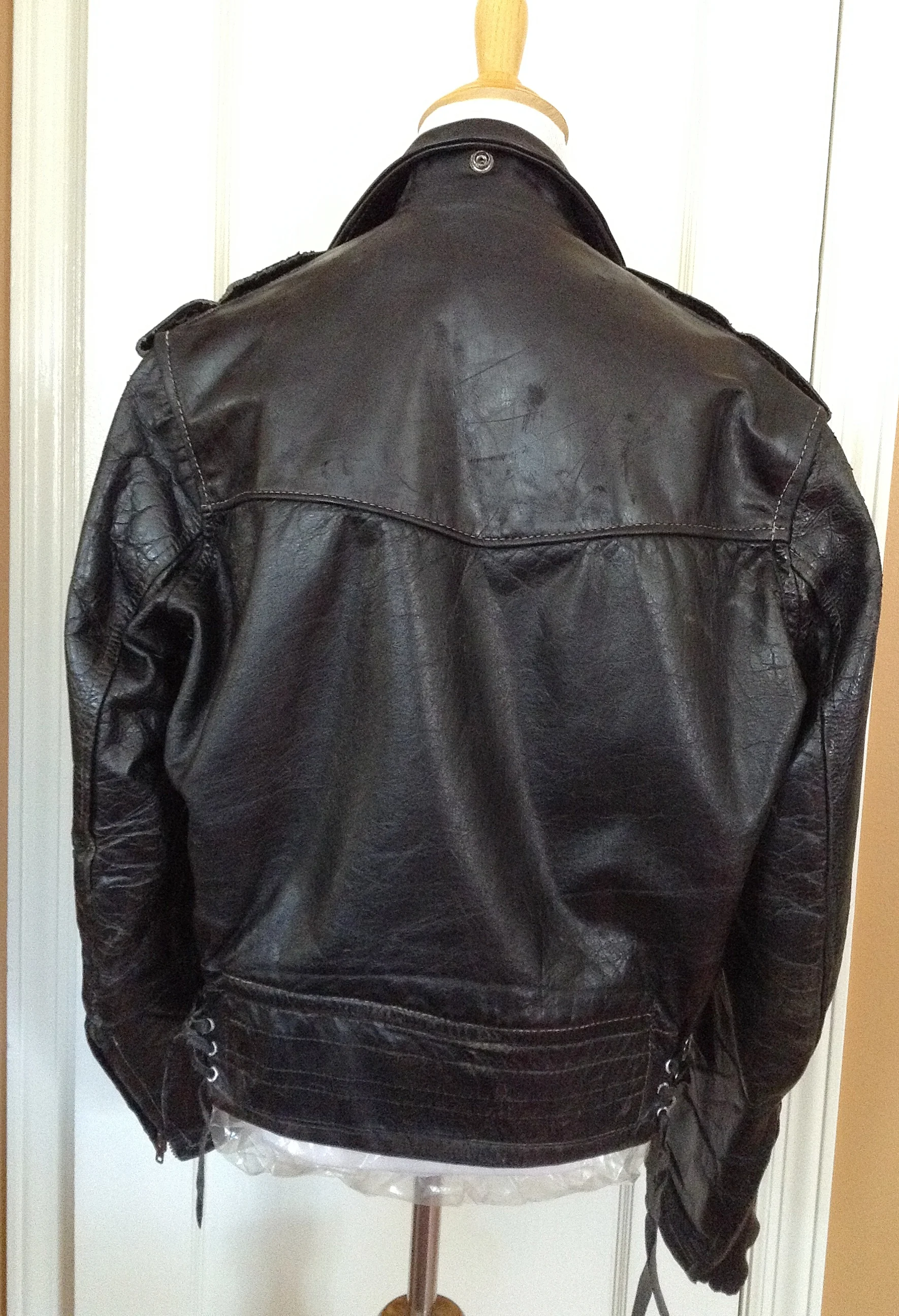 New distressed yoke on vintage leather jacket