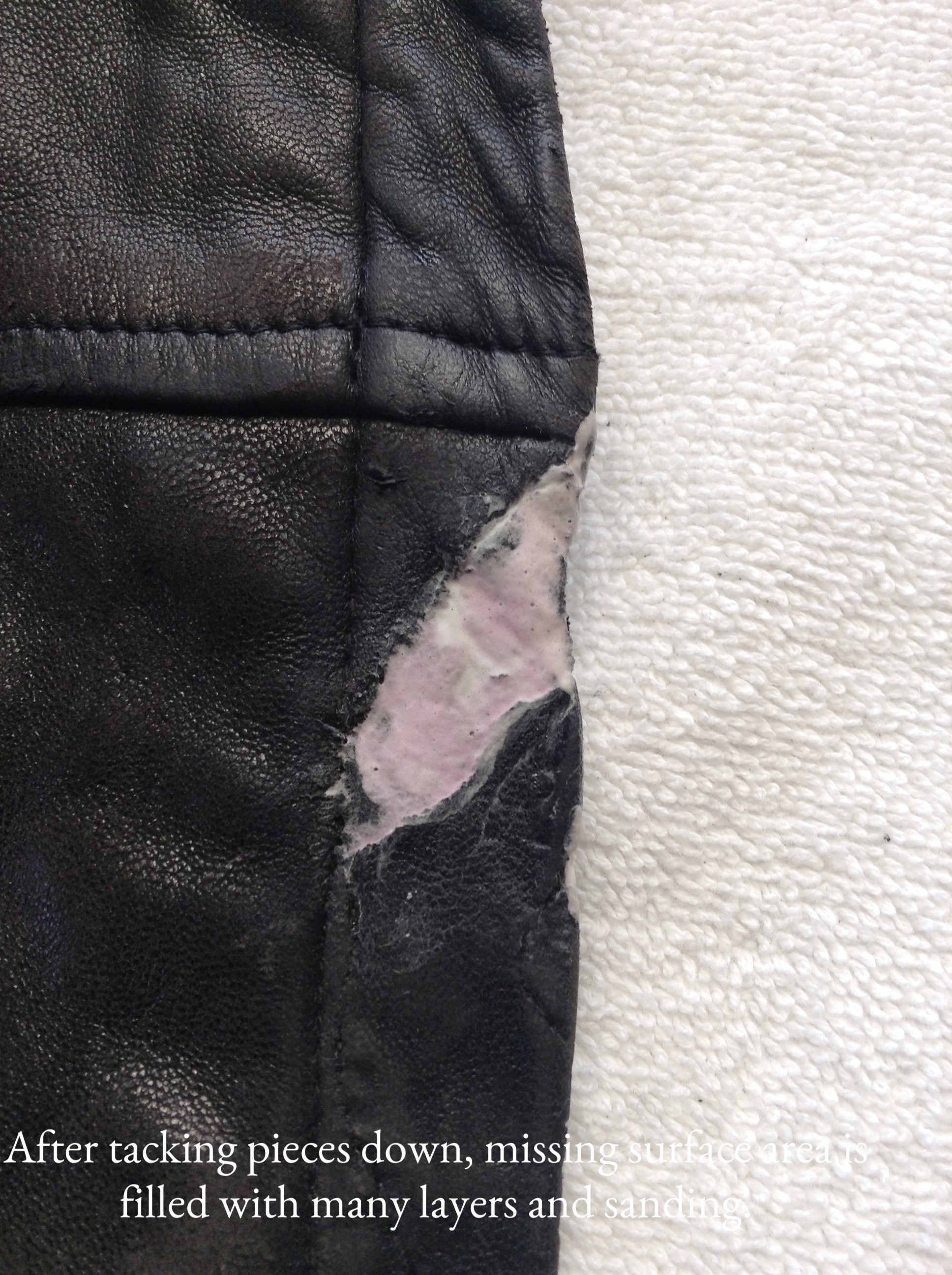 Filling missing surface leather to restore.