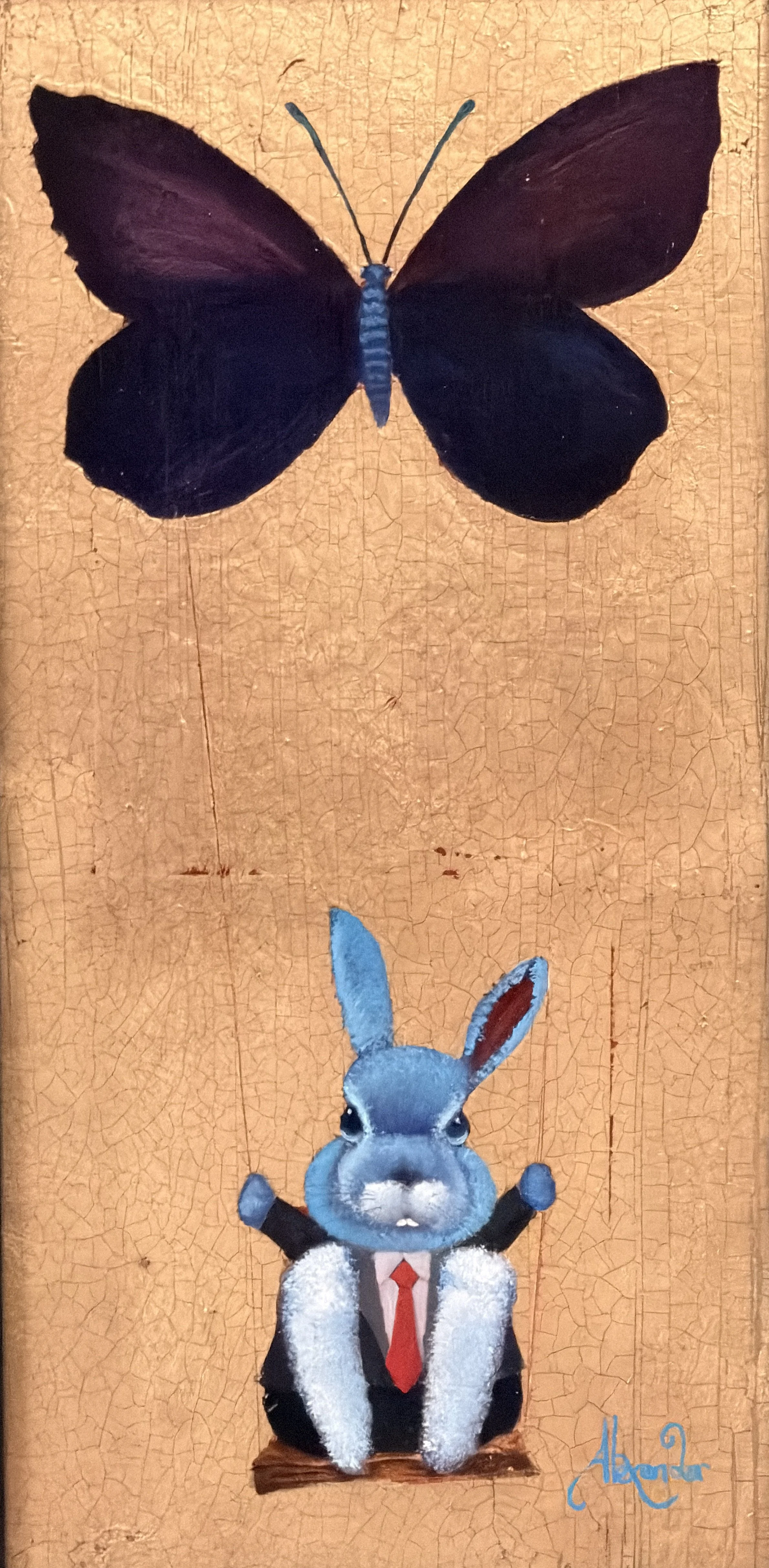 Angry Blue Business Bunny Flying Home From A Hard Day At Work