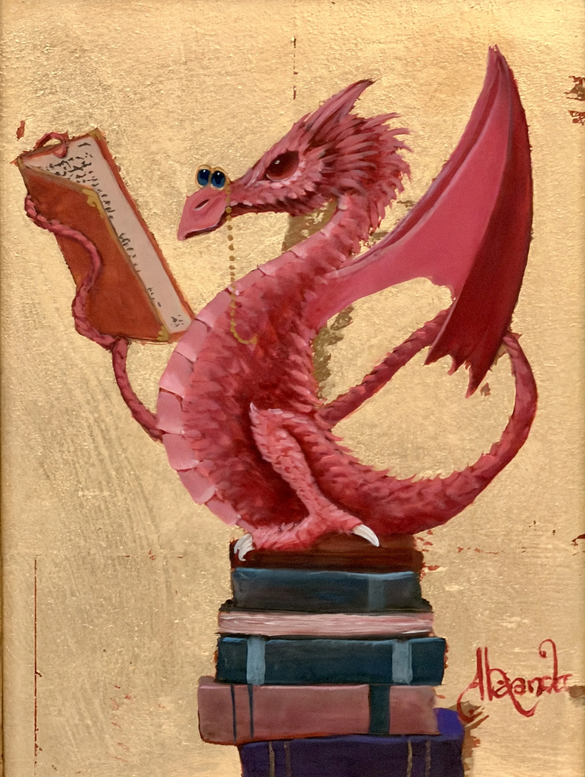 Little Pink Bookwyrm on Gold