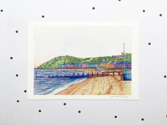aber aberystwyth print seafront beach wales cymru welsh artwork poster artist illustration painting