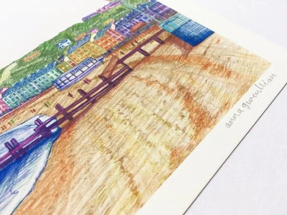 aber aberystwyth print seafront beach wales cymru welsh artwork poster artist illustration painting