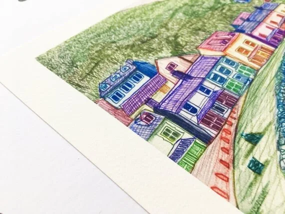 borth-y-gest borth y gest porthmadog port print poster art print illustration artwork wales cymru welsh beach seafront