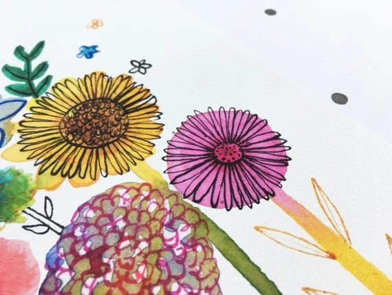 floral flower watercolour illustration print poster bouquet art artwork welsh lavender sunflower summer